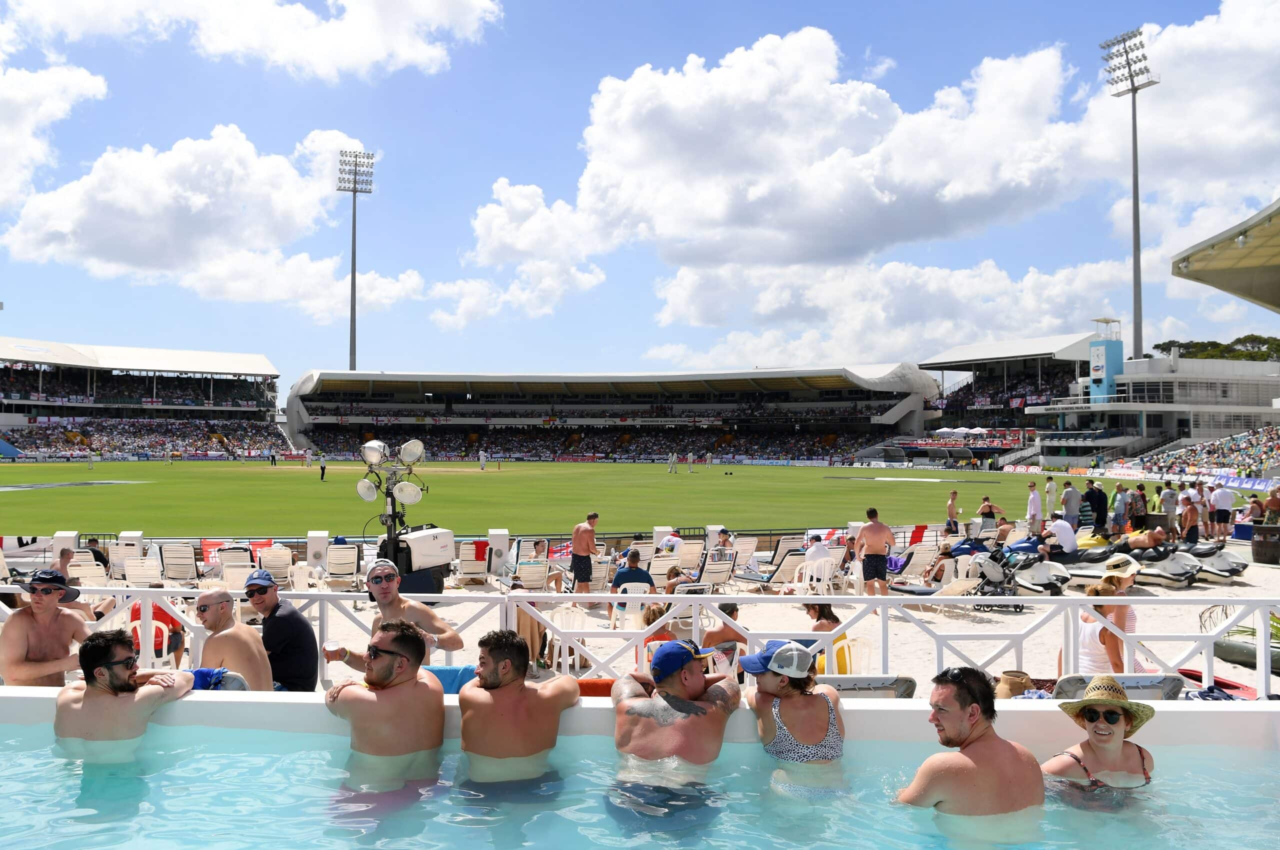 View of cricket pitch from the pool