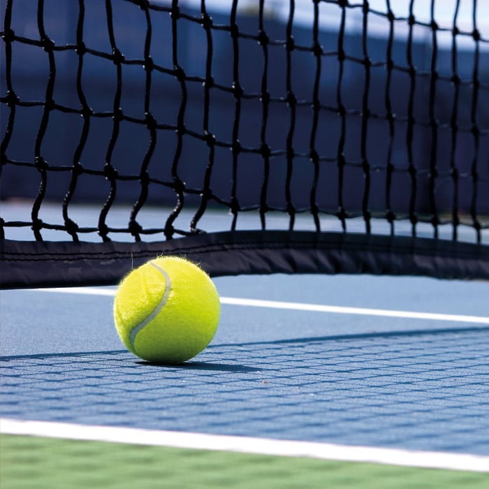 Tennis ball next to a net